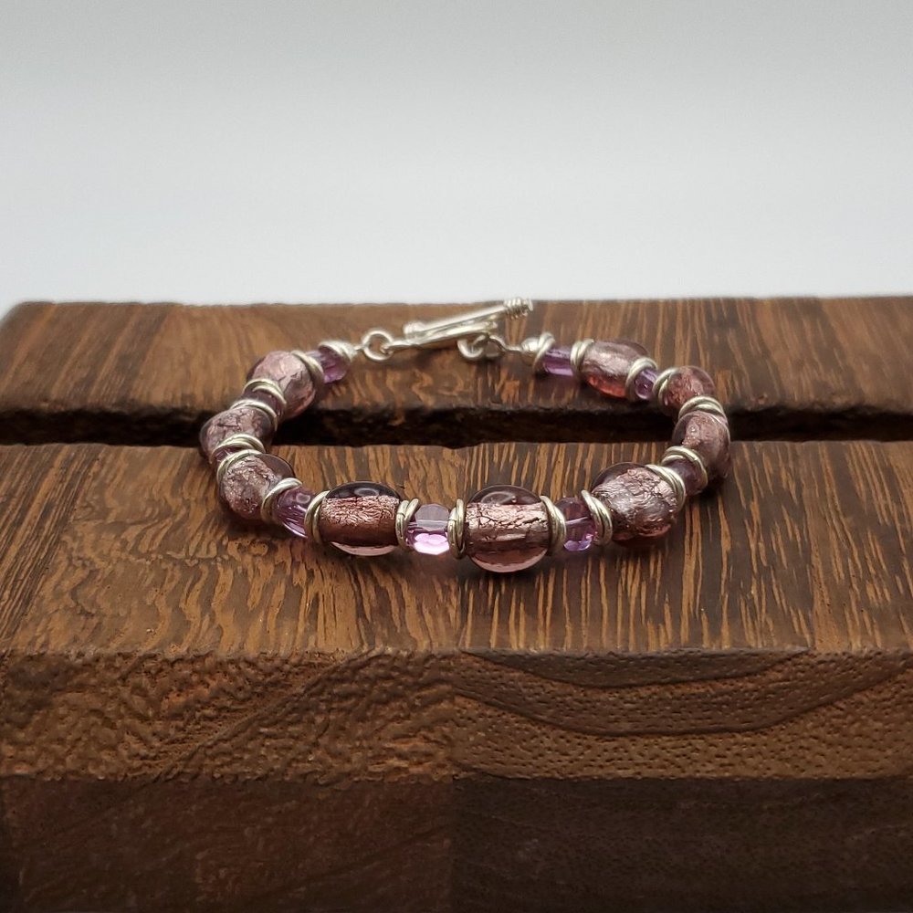 7 Inch 925 Sterling Silver Beautiful Unique Purple Glass Bracelet